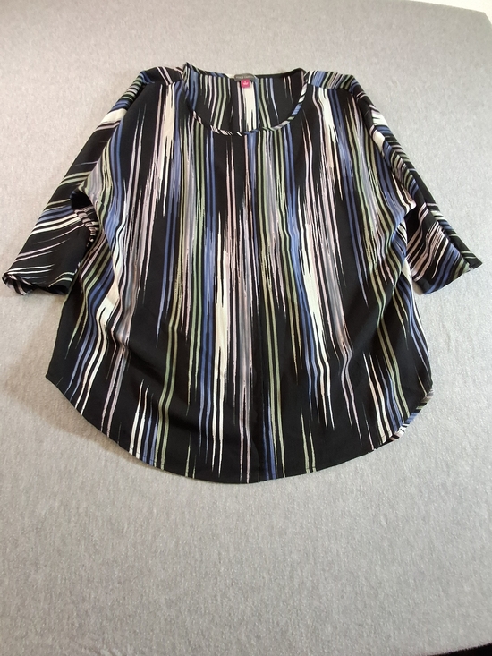 Vince Camuto Tops - Vince Camuto Womens Size L Black Multicolor Striped Scoop Neck Blouse